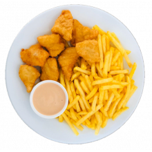 Fischknusperli (8 Stück) mit Pommes