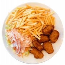 Nuggets (6 Stück) mit Pommes und Salat
